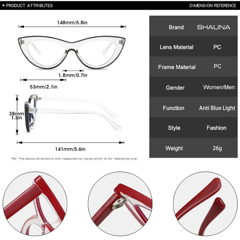 SHAUNA Ins Popular Fashion Cat Eye Contrast Color Women Glasses Frame Retro Clear Anti-Blue Light Men Optical Frame