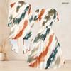 Women Plus Size Two Piece Set Square Neck Short Sleeve Tie Waist Flared Dress And Mid Sleeve Printed Cardigan Blue Gold