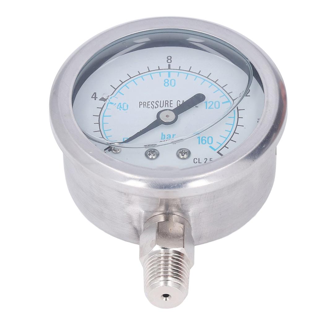 Pressure Gauge Stainless Steel 1 4in NPT Oil Water Vacuum Pressure Meter for Household Industrial 0 16Mpa
