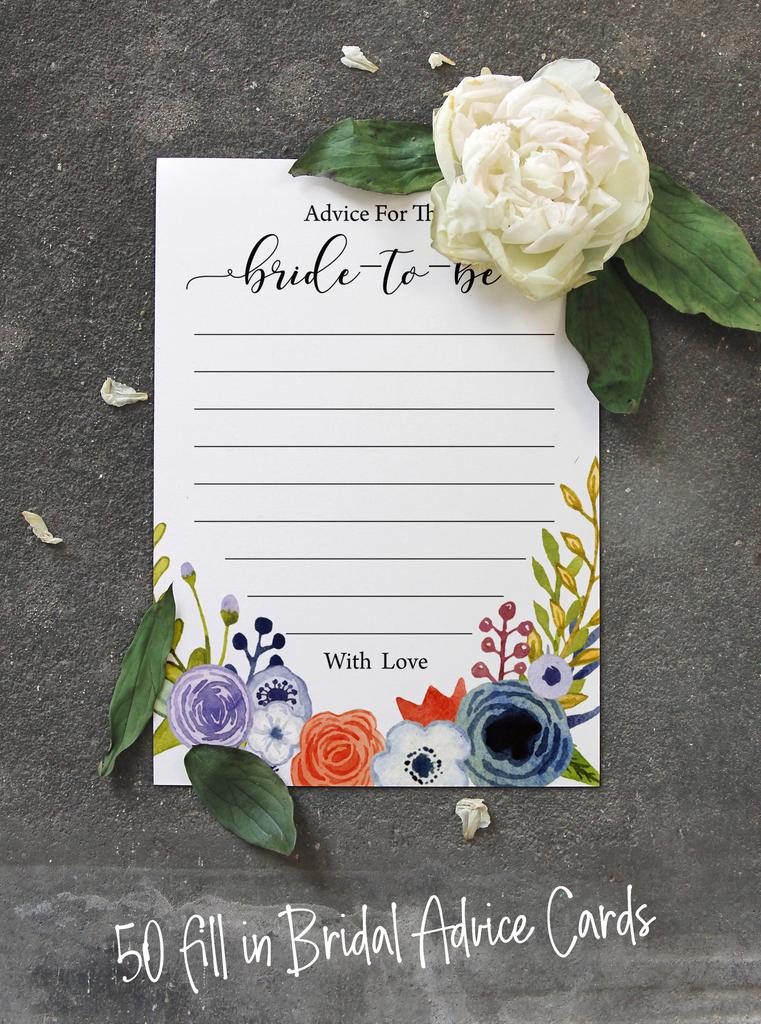 Inkdotpot Advice For The BrideA  CardsA  Set Of 50A  FloralA  Bridal Shower Activity