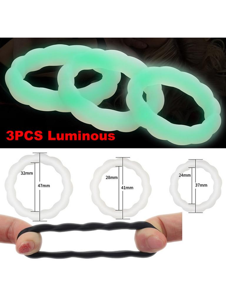 Cock Rings 3PCS Flash In The Night Lock Durable Silicone Penis Ring Sex Toys for Men Male Delay Ejaculation Scrotum Lock Ring