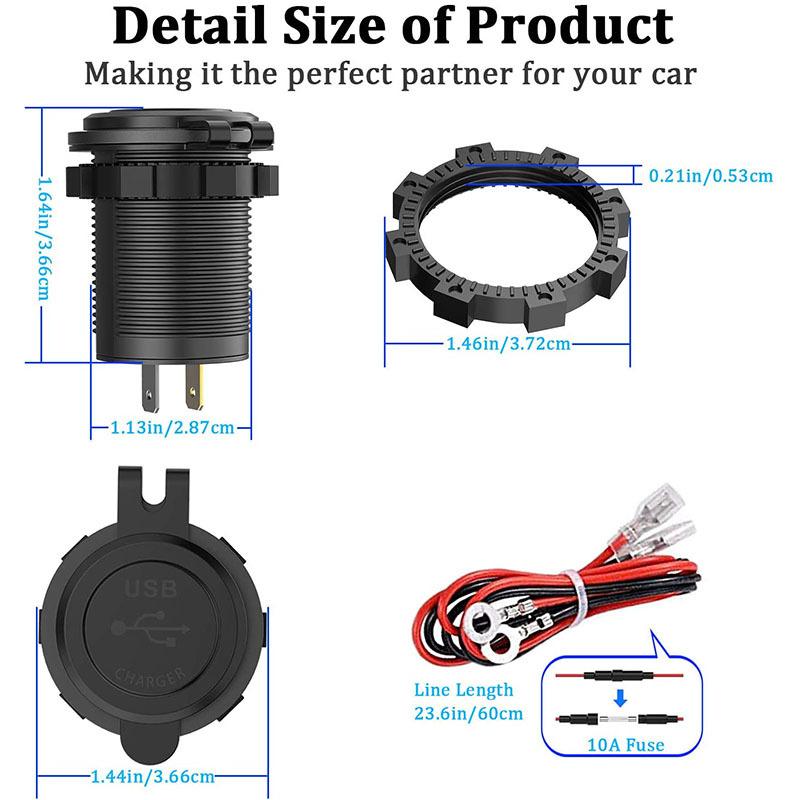 12/24V Fast Charger QC 3.0 Socket Dual USB Touch Switch Quick Charger Waterproof Vehicle Charging for Boat Van