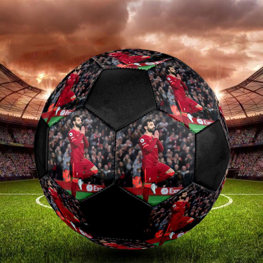 Salah Printed Size 5 Soccer Ball, Machine-Stitched PVC, Durable & High Bounce, All Ages Fit, fan merchandise, matches & outdoor use.