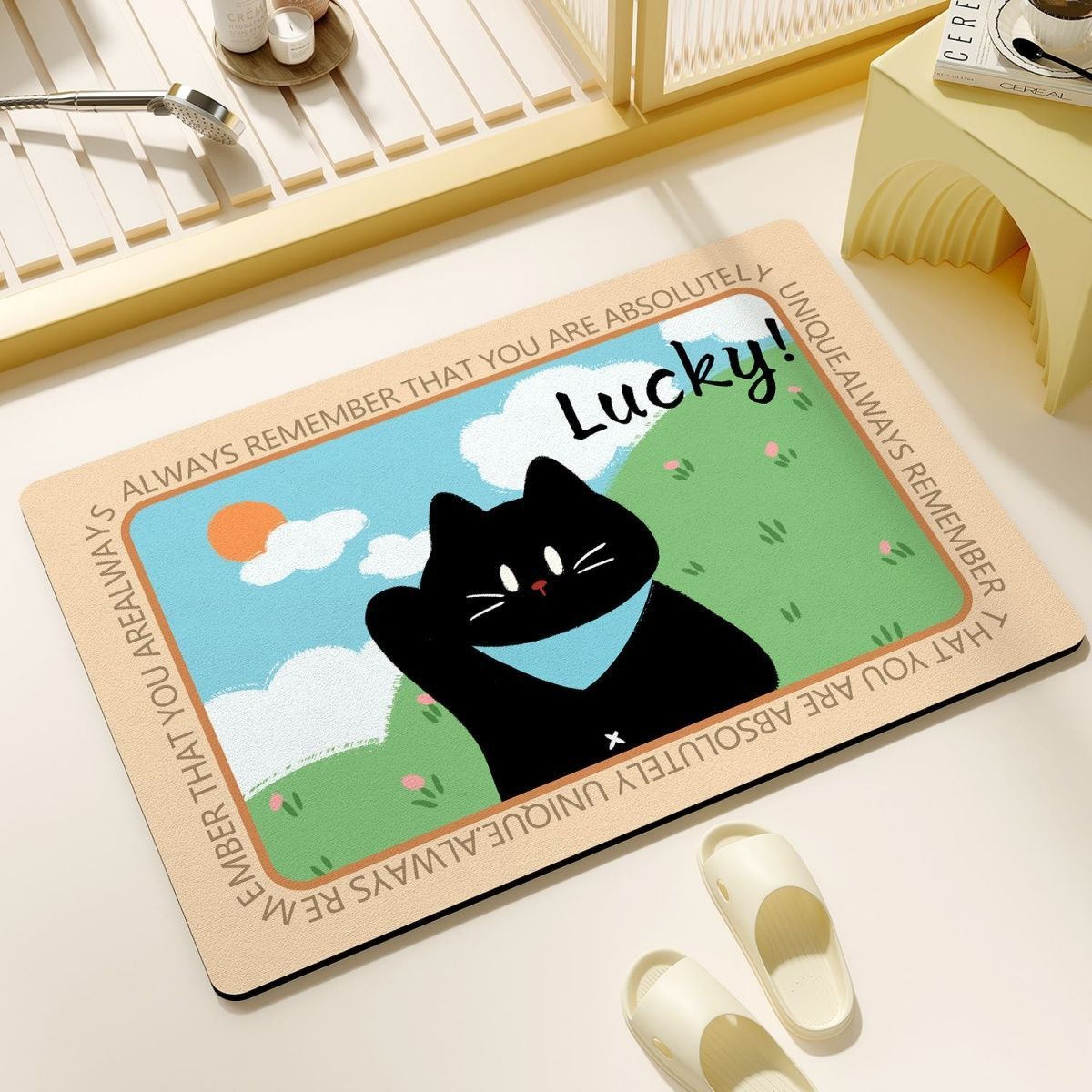

Cute Cartoon Diatom Mud Floor Mat, Non-Slip And Easy To Take Care Of At The Door Of The Household Toilet, Bathroom Water-Absorbing Quick-Drying Floor 50*80cm