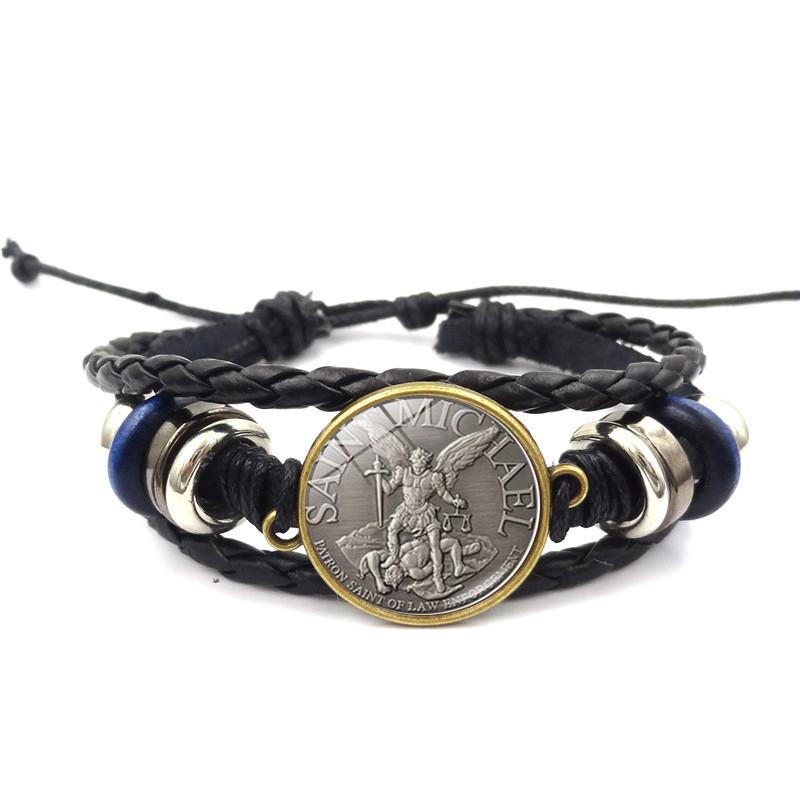 Vintage Punk Style Seven Archangels Gemstone Leather Bracelet For Women And Men Handmade