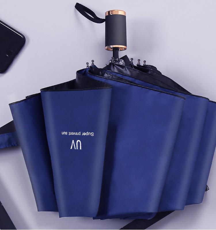 UV Protection Automatic Three-Fold Black Umbrella with Custom Logo for Men and Women