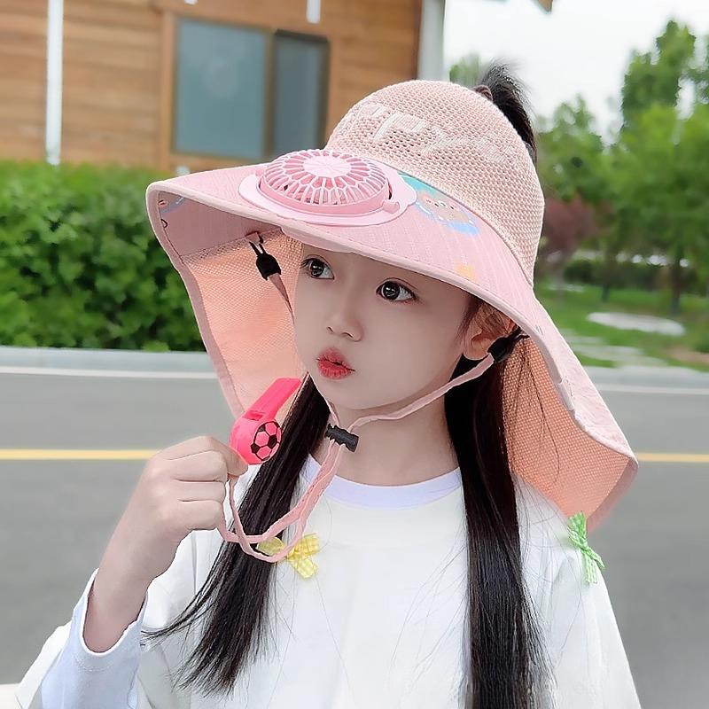 Children's Hat Summer Boy Voice Control Fan Hat Sun Hat Girl Sun Hat Kid Travel Empty Top Brim Shawl