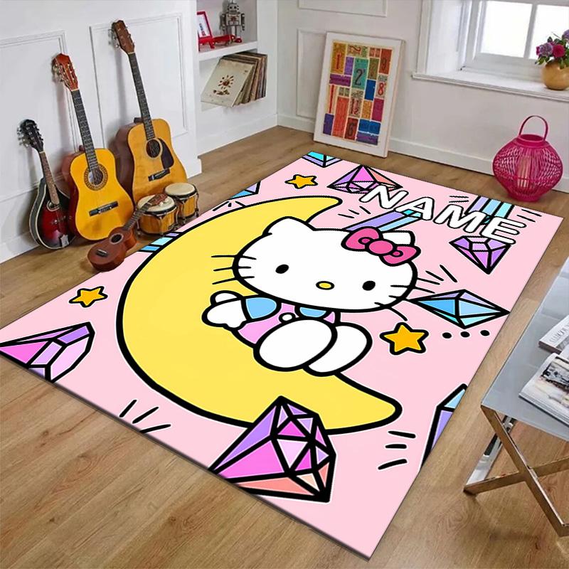 Custom HelloKitty Mat Personalized Name, Polyester Washable Indoor Entryway Rug, Gift for Christmas, Easter, Thanksgiving Day