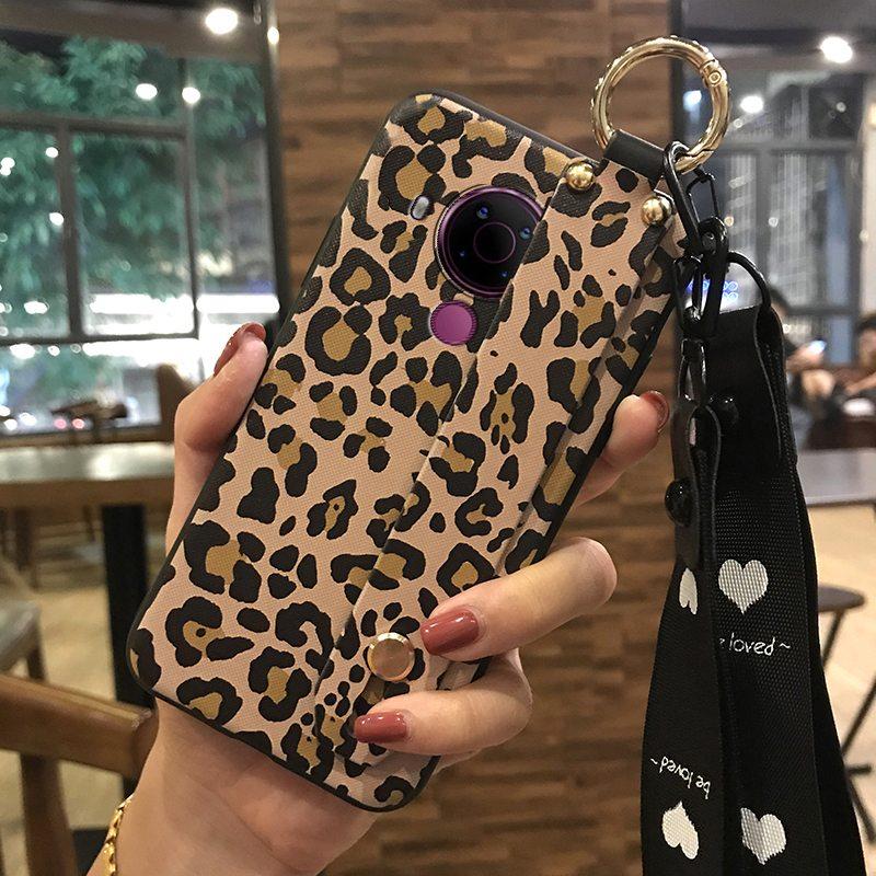 Back Cover Anti-dust Phone Case For Nokia 5.4 Wrist Strap Anti-knock Kickstand Shockproof Wristband Flower Phone Holder