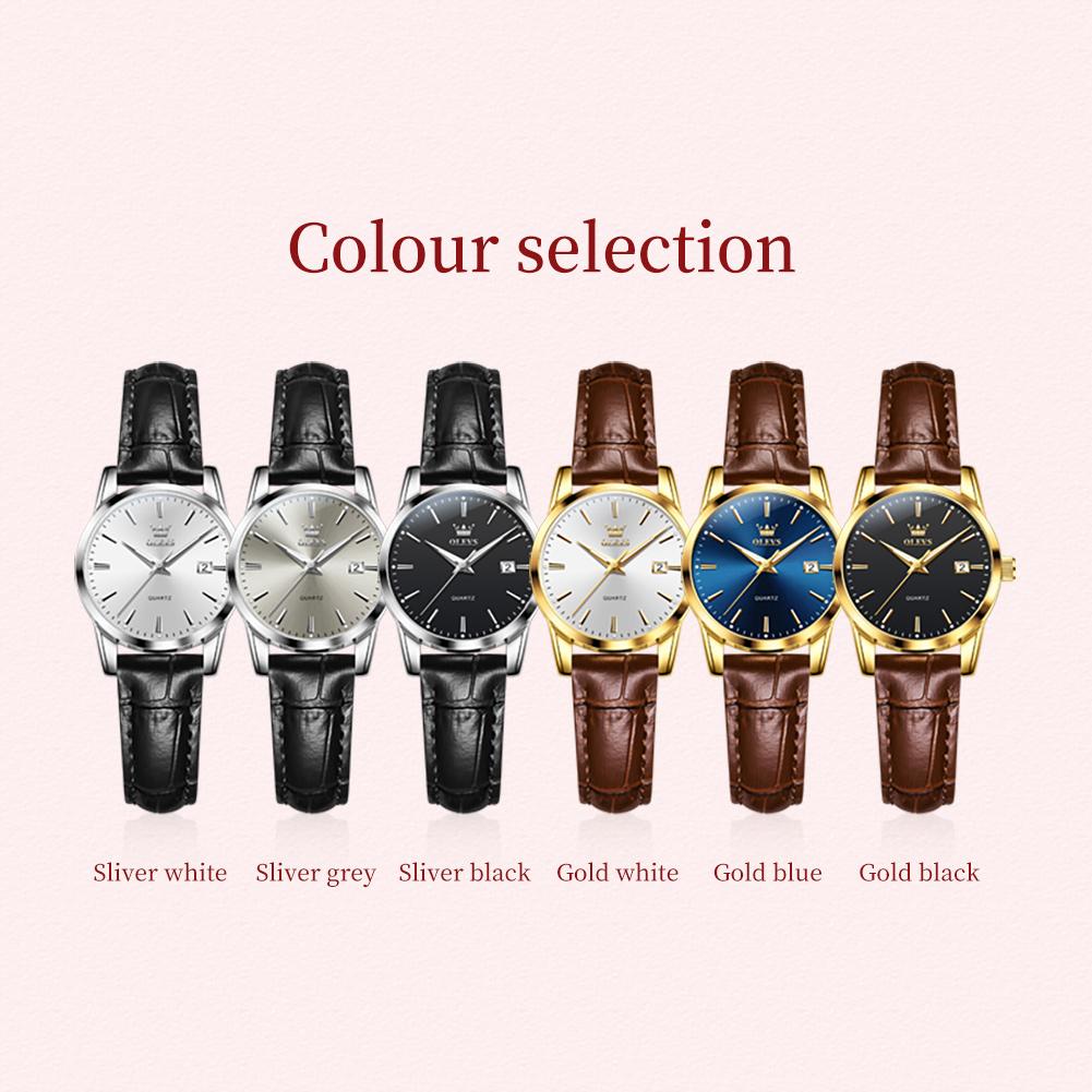 OLEVS Quartz Watches for Women Fashion Leather Strap Casual Woman Wristwatch Auto Date Waterproof Elegant Ladies Watches 6898