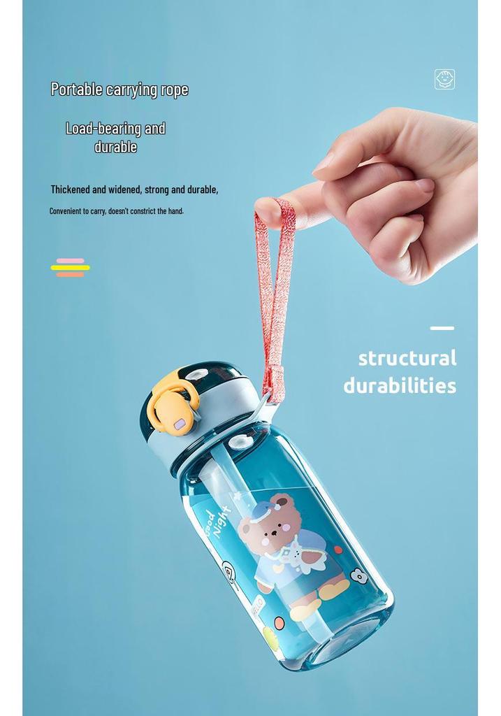 Portable Cute Straw Water Bottle for Boys - Summer Cup for Primary School Students