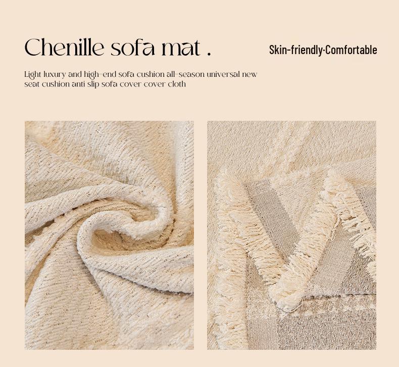Mid-Century Minimalist Chenille Sofa Cover with Herringbone Pattern - Non-Slip, Universal Fit for Four Seasons