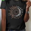 Women'S Casual Short Sleeve T-Shirt with Inspirational Sun and Moon Print Round Neck Fashion Top Ladies T Shirts