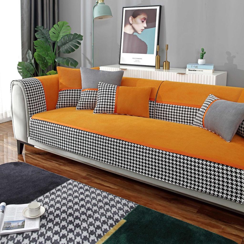 Four Seasons Universal Corn Velvet Houndstooth Sofa Cushion Modern Simple Non-Slip Sofa Cushion Towel Cover