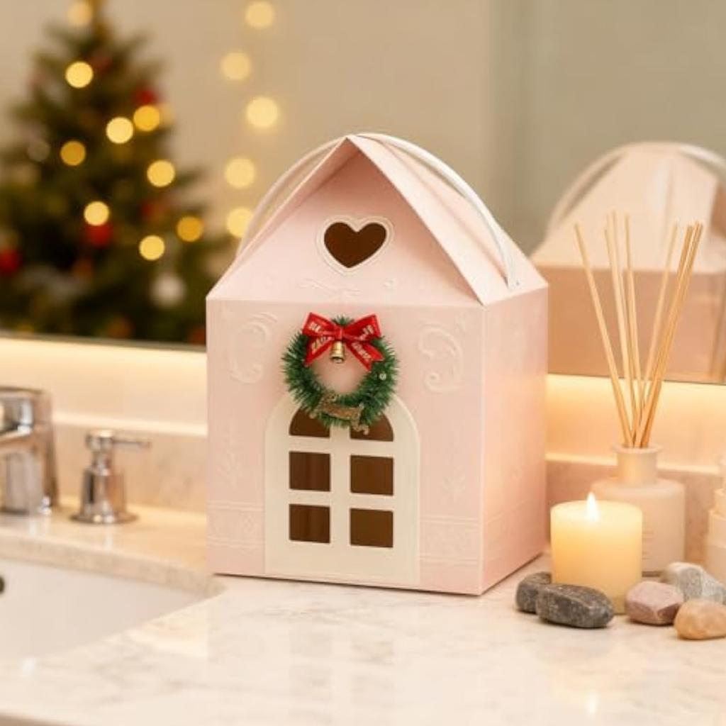 3D Christmas Gift Boxes with Handles Christmas Paper Gift Boxes House Shape Xmas Paper Candy Boxes for Christmas Party Decor