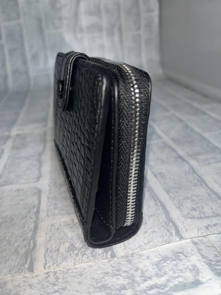GUODI Compact Bifold Wallet, Genuine Crocodile Leather, Unisex, for Men and Women, NB7-W222 (Black)