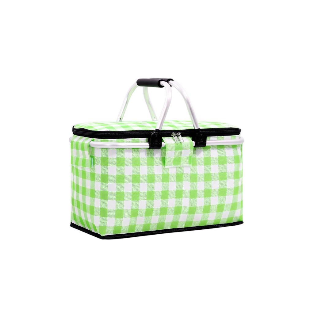 Oxford Fabric Portable Picnic Basket with Handle Foldable Insulated Cooler Bag for Outdoor Camping Storage and Grocery Shopping
