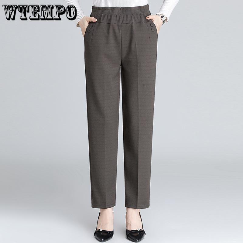 

Spring and Autumn Mom High Waist Elastic Pants Straight Leg Casual Pants Middle Aged Women s Pants Spring 5XL темно-коричневого кольору