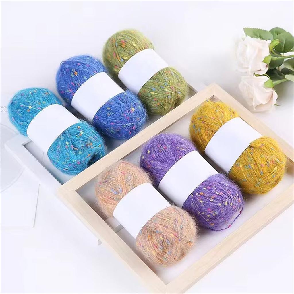 3 Rolls Comfortable Crochet Thread Rainbow Color Dot Mohair Yarn Hand Knitting Yarn Soft Yarn for Hat Blankets Scarves