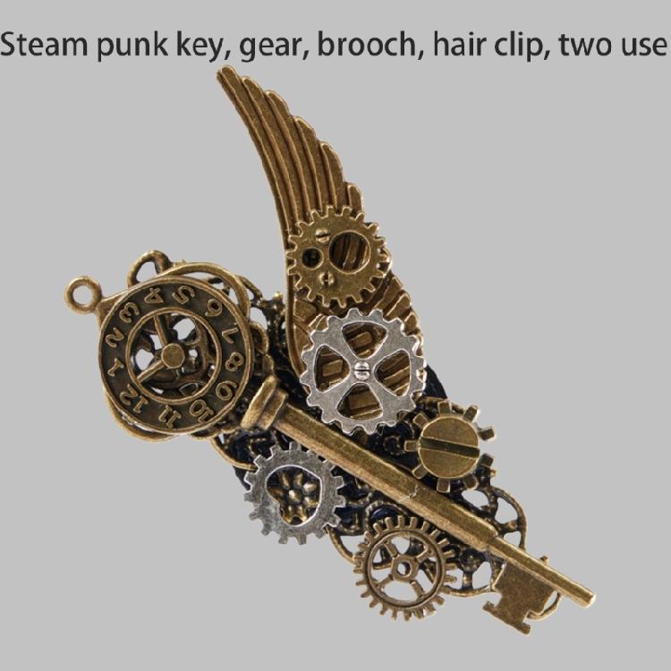 Metallic Style Wing Gear Key Hairpin Lapel Pin Steampunk Hair Clip for Bangs
