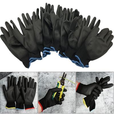 1/6 Pairs Non-slip PU Black Labor Protection Coated Work Gloves Polyurethane