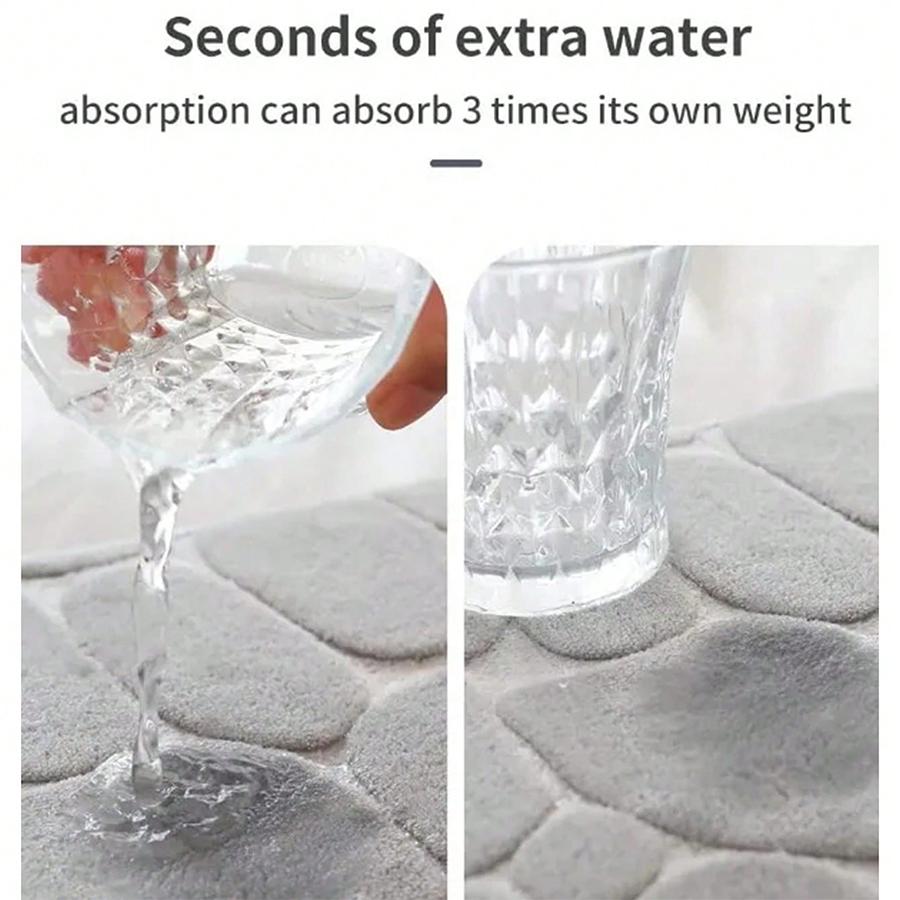 3D Non Slip Bathroom Mat Cobblestone Embossed Bath Mats Absorbent Doormat Carpet Door Floor Mats Machine Washable Quick Drying