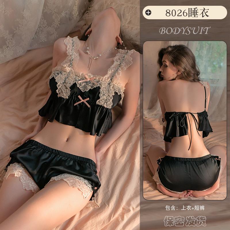 Sex Underwear Sexy Lace Suspender Pajamas Ice Silk Pure Desire Sweet Uniform Passion Suit 8026