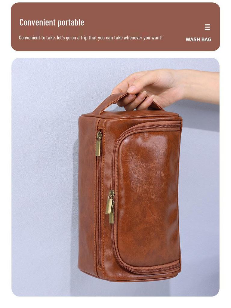 Men's Large Waterproof PU Toiletry Bag - Travel Cosmetic Organizer