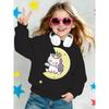 Kids Crewneck Sweatshirt, Cute Unicorn Moon Star Print Sweet Long Sleeve Top for Spring Autumn