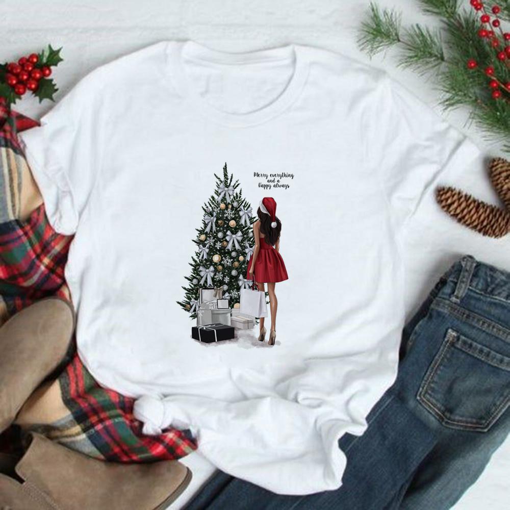 Christmas Tree Graphic Tees Women Short Sleeve Harajuku T Shirt Tumblr Female Xmas Party Festival