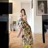 Summer New Sleeveless Collarless High-waisted Printed Painted Women's Large Pendulum Suspender Dress