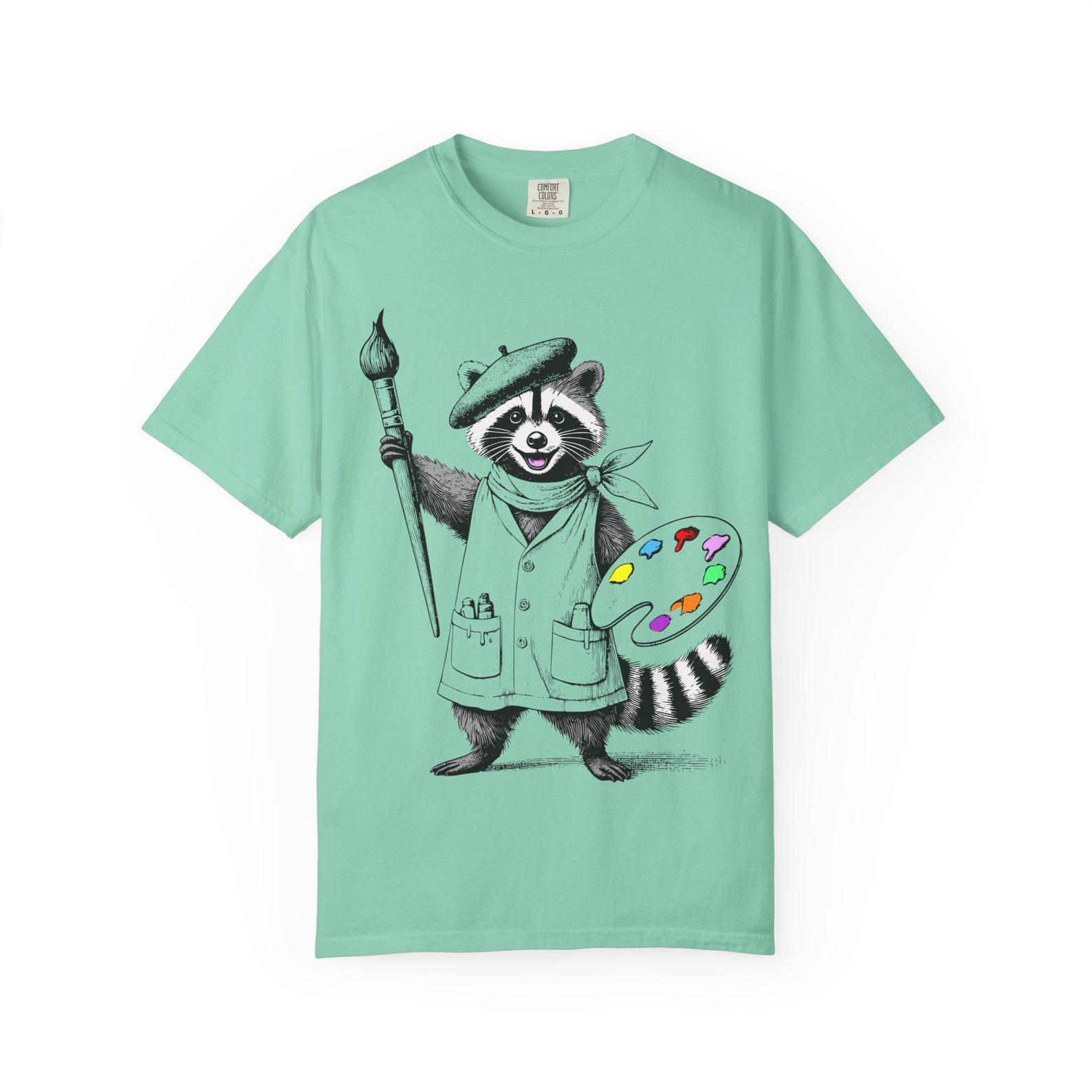 Artistic Raccoon Color Pop T-Shirt: Garment-Dyed Artist Tee 4XL