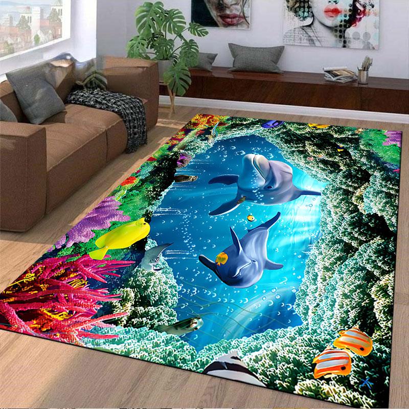 Ocean Paradise Dolphins suitable as a non-slip mat for the living room or bedroom sofa