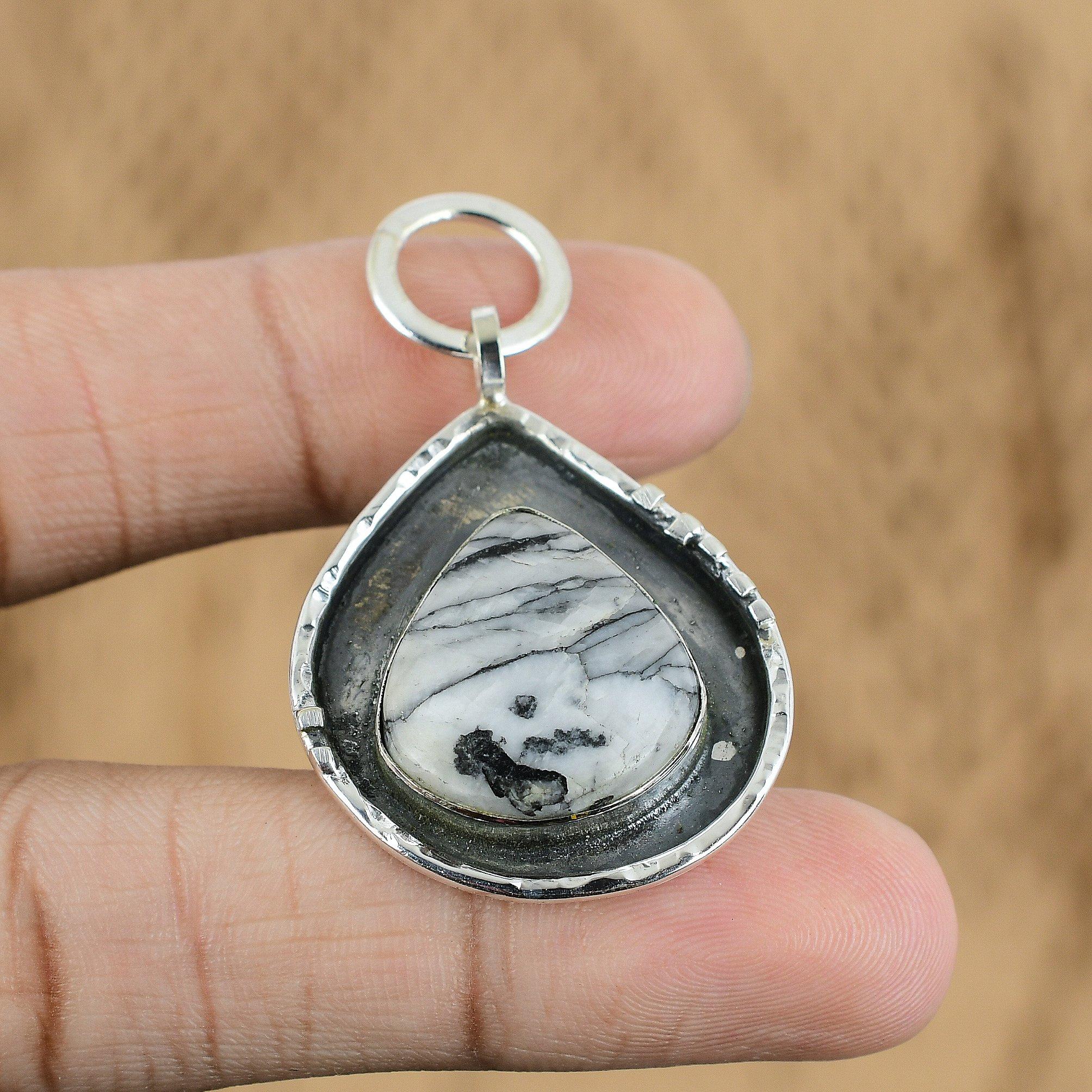 

Mothers day Sale 925 Silver Pear Pinolith Jasper Gemstone Ethnic Pendant Jewelry