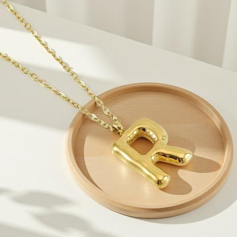 European and American titanium steel non-fading gold English letter necklace stainless steel bubble hip-hop letter pendant collarbone chain
