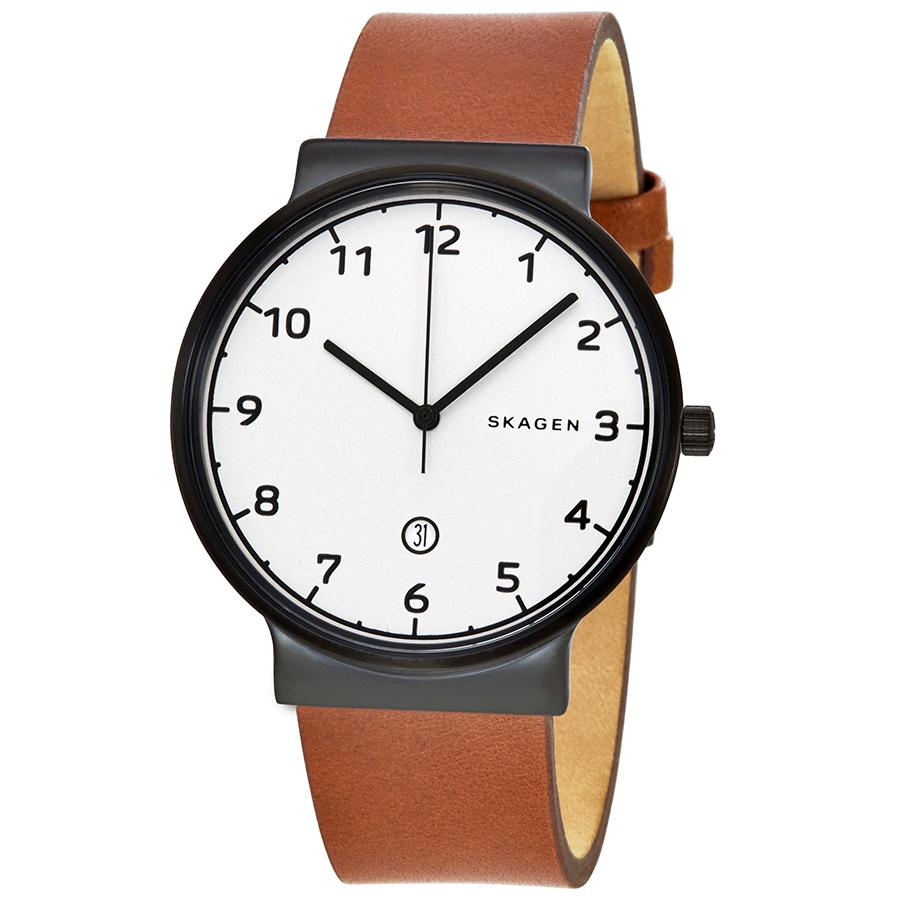 SKAGEN Ancher White Dial Men Leather Watch Women's Quartz Watch Stainless Steel 30m 40mm date SKW6297