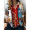 Women's Casual Long-Sleeve Shirt, Heterochromia Floral Cat Print, Whimsical and Lively, Versatile Top for Holiday Parties