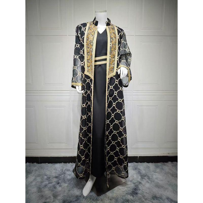 Middle East Embroidery Cardigan Robe Dress Two-Piece Set Embroidered Dress Two-Piece Set