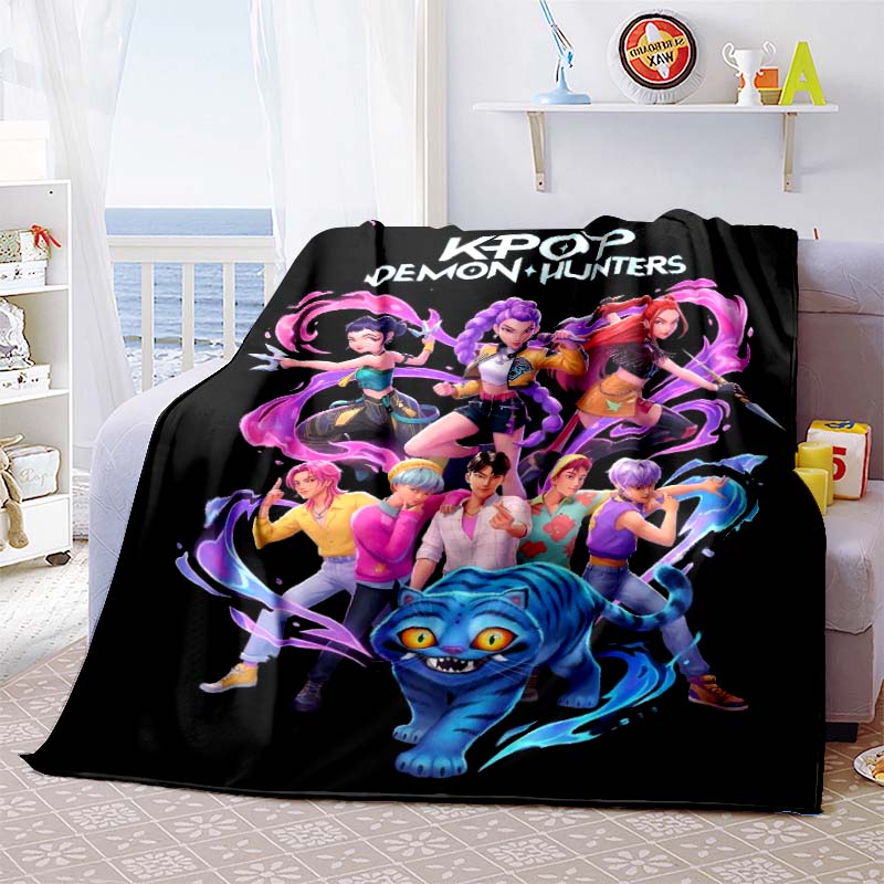 K-Pop-Demon-Hunters Blanket Hot Anime Flannel Blanket Fan Gift Suitable for Home Leisure Camping Travel Multifunctional Blanket1