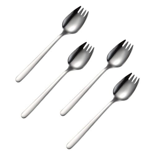 Desirable 4-Piece Spork Set, Stainless Steel Dinner Spoons, Salad Spoons, Serving Spoons, Pasta Forks, and Multi-Purpose Spoons (18.5cm) Made from 18/