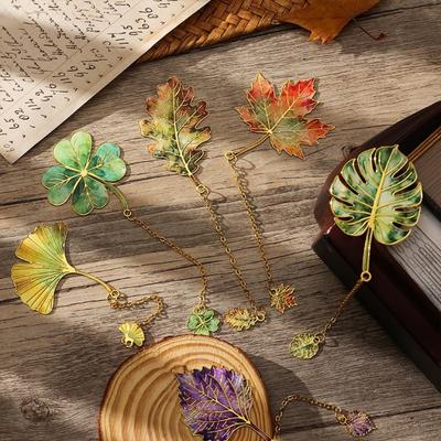 With Metal Chain Pendant Metal Leaf Bookmark Leaf Shape Ginkgo Leaf Bookmark  Students