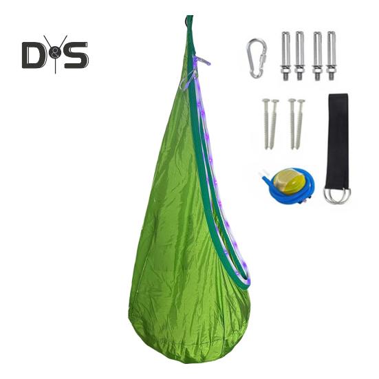 

1 комплект детских терапевтических качелей со светодиодной полосой для помещений и улицы, подвесное кресло-гамак для дерева с подушкой, для детей и взрослых с особыми потребностями, сенсорные качели зелёный