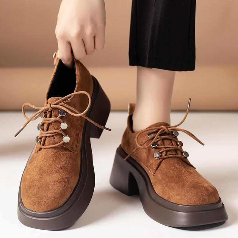 Fashion Aphixta 7.5cm High Heel Classic Women Casual Shoes Lace Up Women Footwear Brown Loafers Platform Shoes Woman Students Size 42