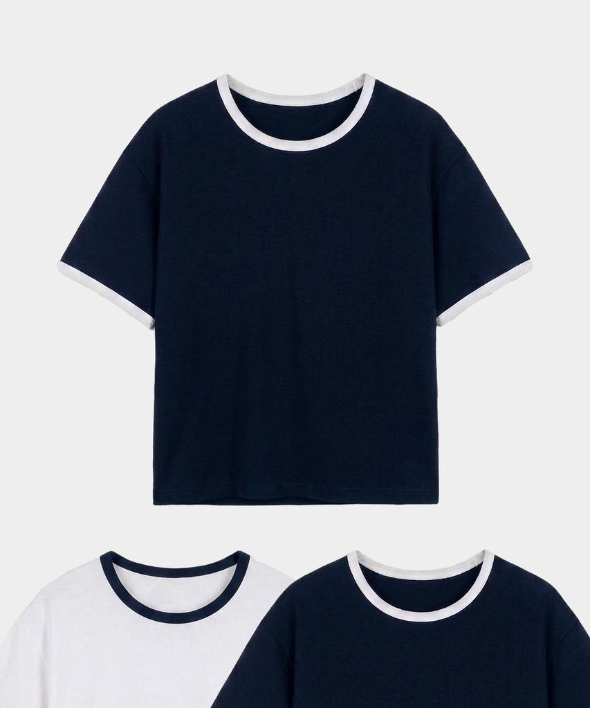 Jikeulib Essential Round Neck Semi-Crop Ringer Short Sleeve T-Shirt 2 Colors