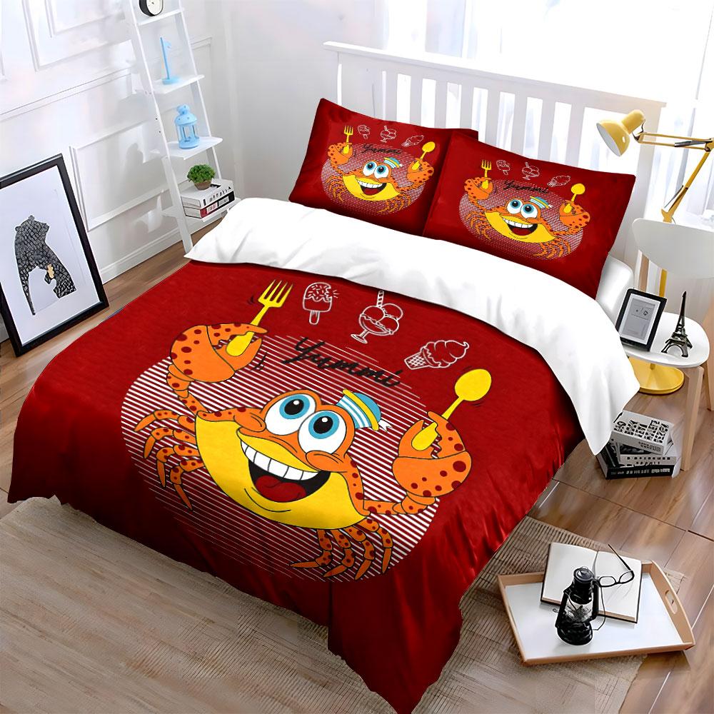Happy Crab Eating Ice Cream Bedding Duvet Cover Set Duvet Cover Pillowcases  (1*Duvet Cover 2*Pillowcases, Without Duvet Insert)