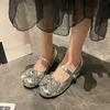 Fashion Crystal Bow Low Heel Single Round Toe Shallow Mouth Slip Strap Soft Sole Non-Slip Shoes French Women's New Shallow Bow Flats