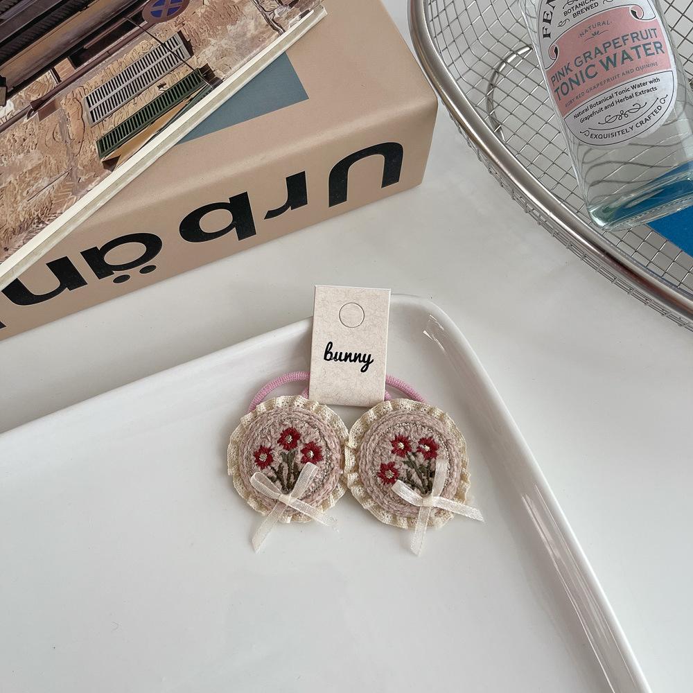 2pcs Embroidery Flower Bow BB Clip Elastic Hair Band Sweet Lace Barrettes Hairpin Bangs Side Clip Children's Hair Accessories