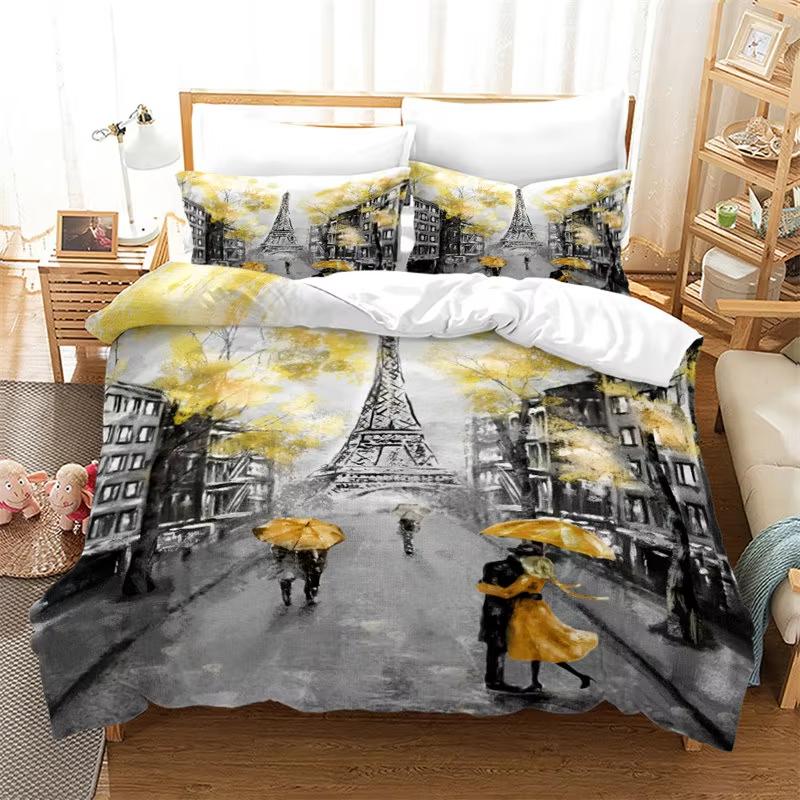 Paris Eiffel Tower Duvet Cover Romantic Theme Bedding Set Cityscape Comforter Cover For Kids Child Teen Boys Girls Bedroom Decor