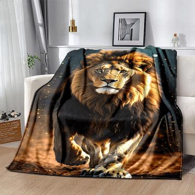1pc Lion Printing Lightweight Flannel Blanket, Comfortable and Warm Blanket, for Camping Sofa Bed and Couch Office, Suitable for Gift Blanket