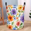 1pc Collapsible Laundry Basket with Sturdy Handle - Floral Watercolor Round Storage Bin Suitable for Clothing, Space-Saving Organizer For, Bathroom, B